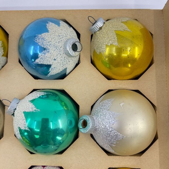 vintage shiny brite christmas ornament set of 9 with flocking - Picture 6 of 7